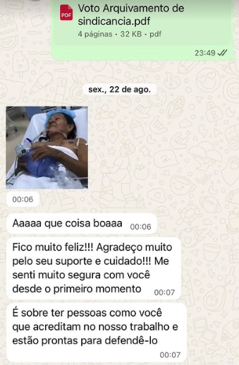 Depoimento de cliente agradecendo pelo suporte e cuidado